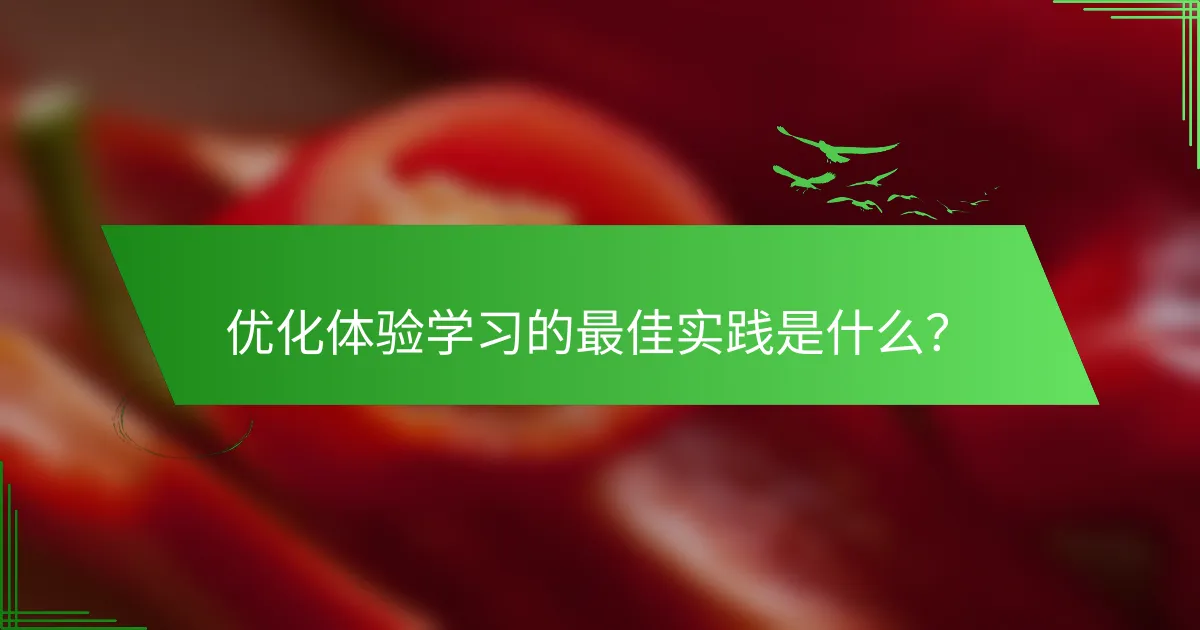 优化体验学习的最佳实践是什么？